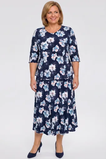 compleu floral bleumarin