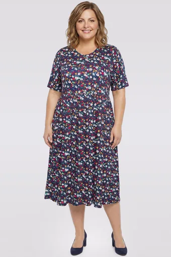 Rochie albă cu buline bleumarin
