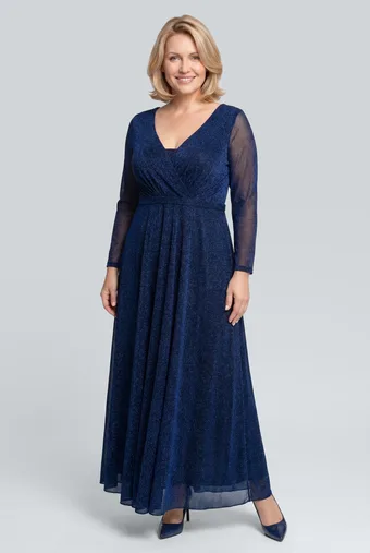 rochie lungă strălucitoare bleumarin