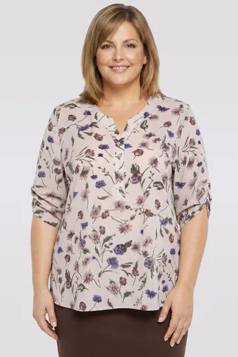 Bluză crem cu flori albastre și bej