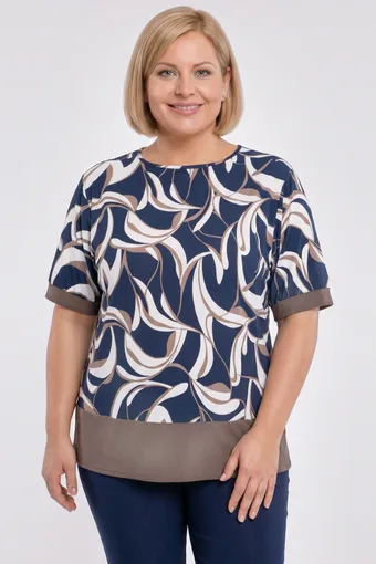 Bluză bleumarin cu modele albe și bej
