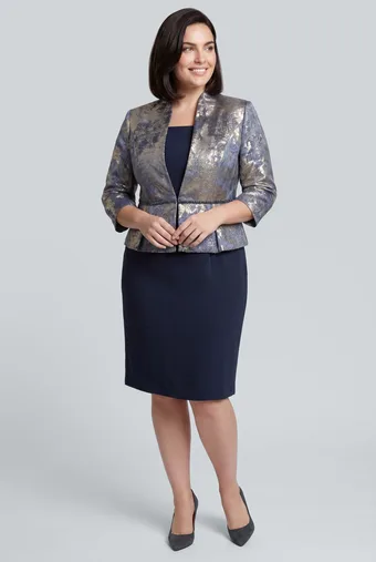 Costum grafit cu modele aurii și bleumarin