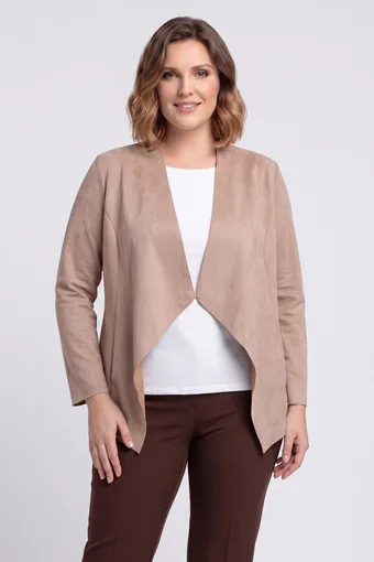 cardigan bej din imitație de piele întoarsă