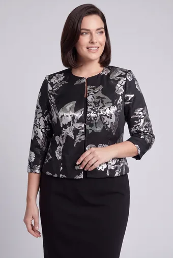 sacou scurtă neagră cu modele argintii