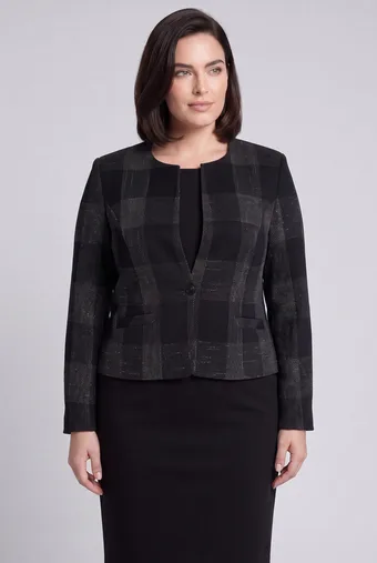 sacou scurtă neagră cu carouri gri
