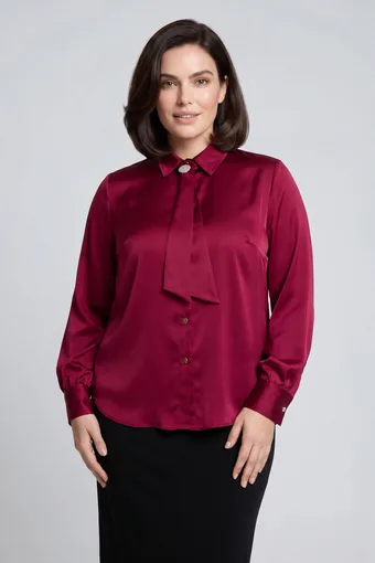 cămașă din satin bordo cu cravată