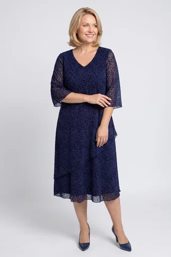 Rochie bleumarin din catifea cu imprimeu leopard