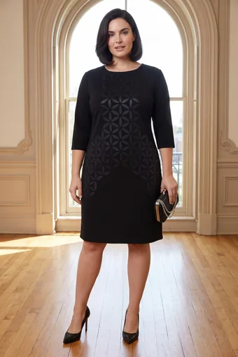 Rochie neagră cu model floral în relief